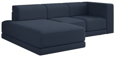 Obrázok produktu pre Selsey Novals – Rohová sedačka tvaru L, 4-miestna, vankúšová, farba tmavomodrá, materiál chenille, šírka 278 cm