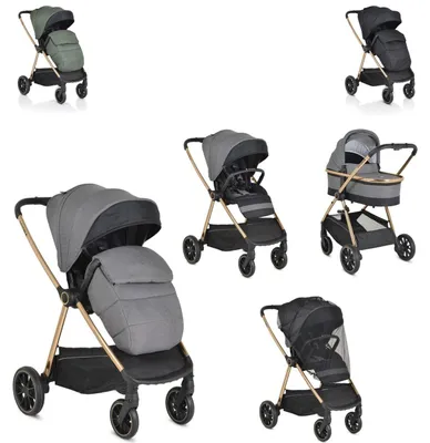 Produktbild von Cangaroo Kinderwagen 2 in 1 Hydra Babywanne Sportsitz Fußabdeckung Moskitonetz grau