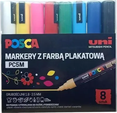 Obrázok produktu pre Plakatové fixky Uni Posca PC-5M, 8 farieb