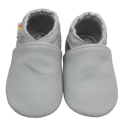 Produktbild von YALION® Baby Krabbelschuhe aus Echtleder, weiche Lauflernschuhe für Mädchen & Jungen, rutschfeste Ledersohle, Grau, Größe XL (18–24 Monate)