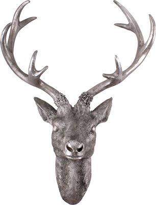 Hirschgeweih 10 Ender - Wand Deko in Silber Optik 40x30 cm - Hirschkopf Skulptur Jagd Geweih