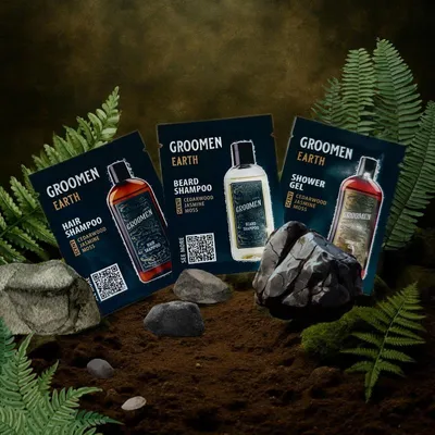 Zdjęcie produktu dla Groomen - Earth -Żel, szampon do brody i włosów - 3x5ml