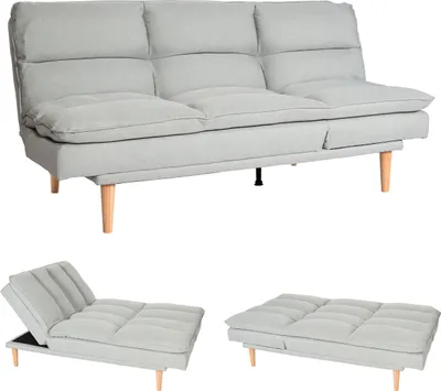 Zdjęcie produktu dla Sofa rozkładana HWC-M79, sofa rozkładana dla gości, funkcja spania powierzchnia spania 180x110cm ~ tkanina/tekstylia miętowo-szary