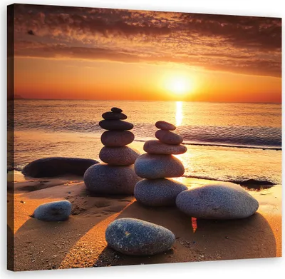 Produktbild von Leinwandbild Zen-Steine Sonnenuntergang 60x60 Feeby Orange bild für die wand bereit zum aufhängen