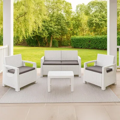 Produktbild von Dmora Set Gartenmöbel Covo Weiß, 4-Sitzer mit Tisch