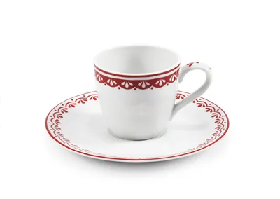 Zdjęcie produktu dla Filiżanka do espresso ze spodkiem, 0,07 l, HyggeLine, czerwona, Leander, czeska porcelana Bez monogramu.