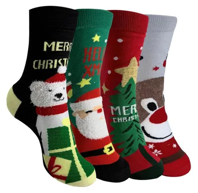 Produktbild von Weihnachtssocken Damen 4er-Set Baumwolle Winter Thermosocken Motivsocken