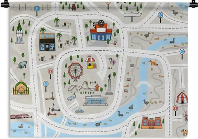 Produktbild von MuchoWow® Wandteppich Wandbehang Kinder - Vergnügungspark - Palme - Straßen 60x45 cm Tapisserie Dekoration Wandtuch - Das Schlafzimmer