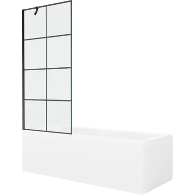 Obrázek produktu pro Mexen Cubik obdélníková vana 150 x 70 cm s pláštěm 1-křídlovou zástěnou 80 cm, Černý vzor - 550315070X9508007077