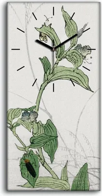 Produktbild von Wanduhr Uhr Wandbild Leinwand 30x60 Malerei Asiatische Blüten Blätter Insekten - schwarze Hände