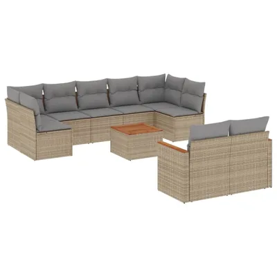 Produktbild von vidaXL 10-tlg. Garten-Sofagarnitur mit Kissen Beige Poly Rattan