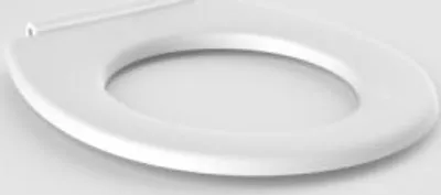 A close-up, studio shot of a white toilet seat.