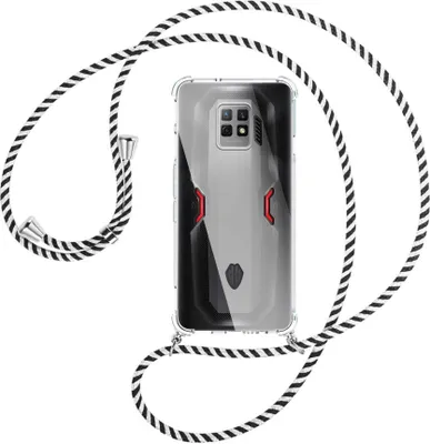 Produktbild von Handykette Backcover-Schutzhülle mit Band (Metall silberfarben) für ZTE nubia Red Magic 7 Pro (NX709J) - schwarz/weiß gestreift