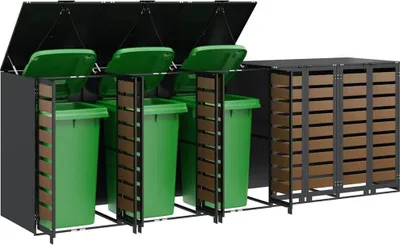Produktbild von (Design 2026) Wagenmüllbehälter für 5 Behälter 340 x 77,5 x 115,5cm Stahl - HOMMIE 969600 - Mülltonnenboxen
