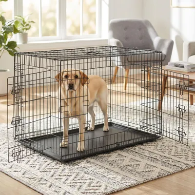 Produktbild von belviona Transportkäfig klappbar mit Bodenwanne, sicherer Hunde- und Katzenkäfig 106x71x77 cm
