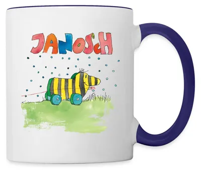 Produktbild von Spreadshirt Janosch Tigerente Schriftzug Tasse Zweifarbig, One size, Weiß/Kobaltblau