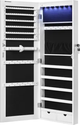 Produktbild von SONGMICS Schmuckschrank Spiegelschrank mit LED und Ganzkörperspiegel, weiß