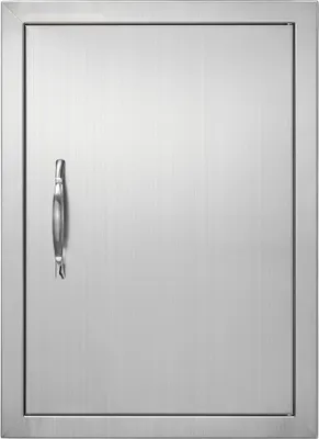 Image de Porte d'accès au barbecue en acier inoxydable, pour îlot de barbecue et armoire extérieure - 407 x 559 x 46 mm, porte murale verticale - Montage à fleur, poignée incluse