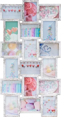 Produktbild von Bilderrahmen Collage 44x85cm 18 Fotos 10x15 Shabby Chic MDF Holz Fotorahmen