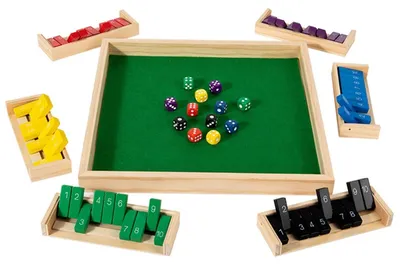 Produktbild von Shut the Box Spielset für 6 Personen mit Holzspielwürfeln