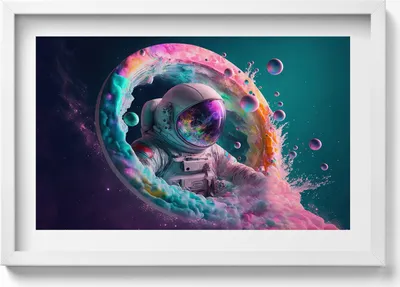 Produktbild von Kosmonautenfarbene Wolken– Wandbild mit Rahmen – Gerahmtes Bild  – Wanddekoration – 60x40 cm –  Schwarz Rahmen