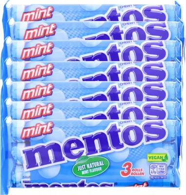 Produktbild von 7 x 3er Pack Mentos Mint Chewy Dragees Kaubonbons 21 Rollen a38g