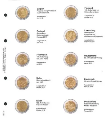 Produktbild von Lindner 1118-10 Vordruckblatt 2 EURO Gedenkmünzen chronologisch: Belgien 2012 - Deutschland 2013