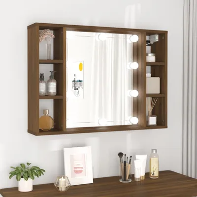 Obrázek produktu pro vidaXL Zrcadlová skříňka s LED hnědý dubový vzhled 76x15x55 cm
