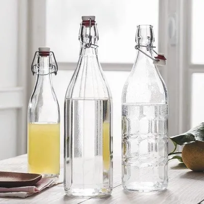 Productafbeelding van Transparante 1 Liter Glazen Fles met Witte Beugelsluiting