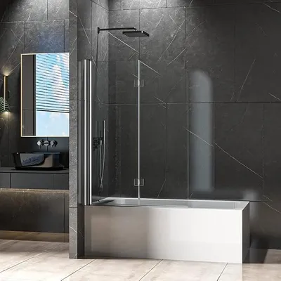 Produktbild von 2-Teilig Duschwand für Badewanne 100x140cm faltbar Badewannenaufsatz, Duschabtrennung Duschtrennwand mit 6mm ESG Nano Easy-Clean Sicherheitsglas, Faltwand für badewanne