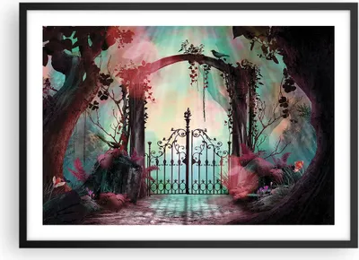 Produktbild von Gerahmtes Poster - Schwarzer Rahmen - Fantasie Tor Garten - 70x50 cm - Wand Bild - Wanddeko - Wandbilder - Kunstposter - Wandposter - Bilderrahmen - Bilder - Kunstdruck - P2BAA70x50-4517