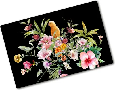 Produktbild von Tulup Glas Herdabdeckplatte - 80x52 cm - Glaskeramikkochfeld-Abdeckung Spritzschutz Glasabdeckplatte - Einteilig - Tiere - Blumen und Vögel - Mehrfarbig