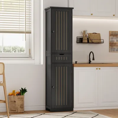 Immagine prodotto di okwish: mobile da cucina con ripiani regolabili, mobile alto con cassetto, design a doppia anta, per soggiorno o cucina, nero