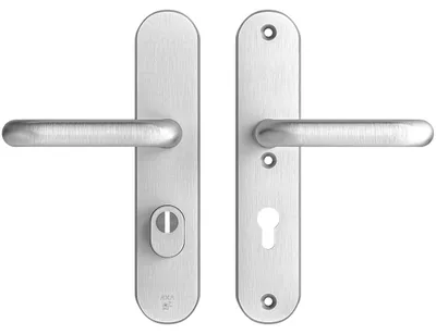 Produktbild von AXA Sicherheits Türbeschläge set - Oval Plus - Türklinken mit Langschild - PC72 mit Kernziehschutz - Kruk U - Aluminium
