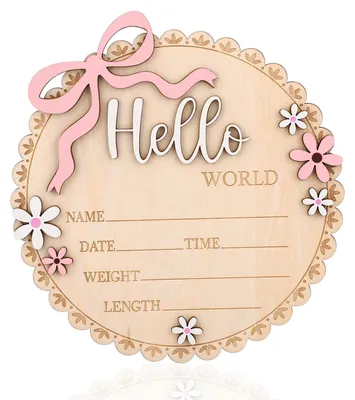 Imagen del producto de Letrero de madera para anunciar la llegada de un bebé, 15 cm, color rosa claro, ideal para la habitación del bebé
