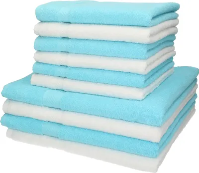 Produktbild von Betz 10-tlg. Handtuch-Set PALERMO - 4 Liegetücher 6 Handtücher 100% Baumwolle Farbe weiß und türkis