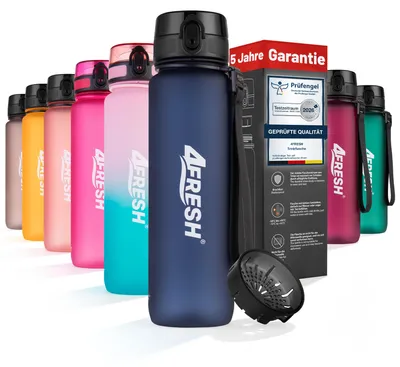 Produktbild von 4FRESH Trinkflasche 1000 ml aus Tritan – BPA-freie Wasserflasche mit Sieb, auslaufsicher, 1-Klick-Öffnung & Trageschlaufe