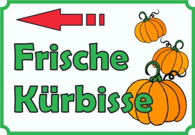 Produktbild von Verkaufsschild Schild Kürbis zu verkaufen  Pfeil nach links A6 Rückseite selbstklebend