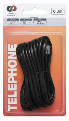 Image de Câble de connexion DSL, 6 mètres, connecteur TAE-F vers RJ12, couleur noire