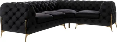 Produktbild von S-STYLE MÖBEL - Chesterfield Ecksofa Nova mit Goldene Metall Füßen aus Schwarz Samtstoff - Ottomane rechts, B/T/H: 264 cm / 204 cm / 75 cm