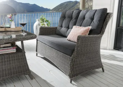 Produktbild von Destiny 2-Sitzer Gartensofa CASA, Polyrattan, inkl. Polster, vintage grau