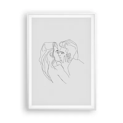 Produktbild von Gerahmtes Poster - Weißer Rahmen - Kuss Paar Skizze - 70x100 cm - Wand Bild - Wanddeko - Wandbilder - Kunstposter - Wandposter - Bilderrahmen - Bilder - Kunstdruck - Wanddekoration - P2WPA70x100-4434