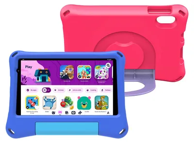 Obrázok produktu pre Denver TIO-80115KBUP 8" 64 GB detský tablet s Wi-Fi a ochranným puzdrom v modrej a ružovo-čiernej farbe,