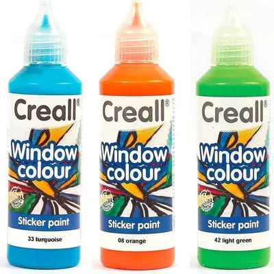 Zdjęcie produktu dla 3 repozycjonowalne kolory do okien 80 ml - turkusowo-niebiesko-pomarańczowo-jasnozielony