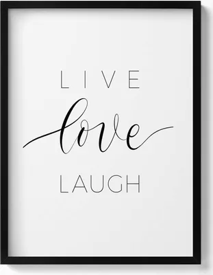 Produktbild von Aufschrift für eine Wohnung „Live love laugh“– Wandbild mit Rahmen – Gerahmtes Bild  – Wanddekoration – 60x80 cm –  Schwarz Rahmen