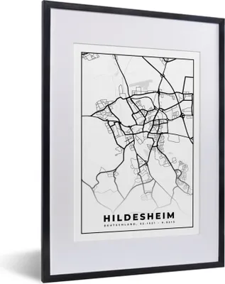Produktbild von MuchoWow® Gerahmtes Poster Hindesheim - Karte - Stadtplan 30x40 cm - Poster mit Schwarzem Bilderrahmen Wandposter Rahmen Foto Bilder - Wandposter Schlafzimmer