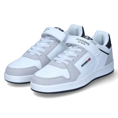 A pair of white and gray Dockers by Gerli sneakers for boys.