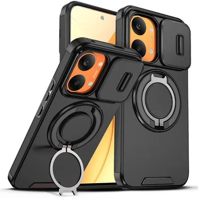 Obrázek produktu pro Dvouvrstvé pouzdro pro Xiaomi Poco X8 Pro Max / Redmi Turbo 5 Max, posuvným krytem fotoaparátu a magnetickým kroužkovým stojánkem Černý
