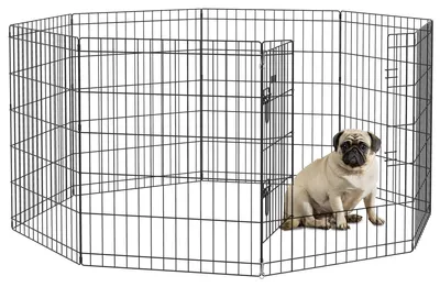 Produktbild von Haustierlaufstall, Spielgehege für Welpen und kleine Hunde, mit Tür, Indoor- und Outdoor-tauglich, 76 cm, Schwarz