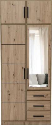Zdjęcie produktu dla Szafa z drzwiami skrzydłowymi Rodos D2, szafa 4-drzwiowa z 1 lustrem, nowoczesna szafa, wymiary szafy: 100 x 245 x 57,5 cm